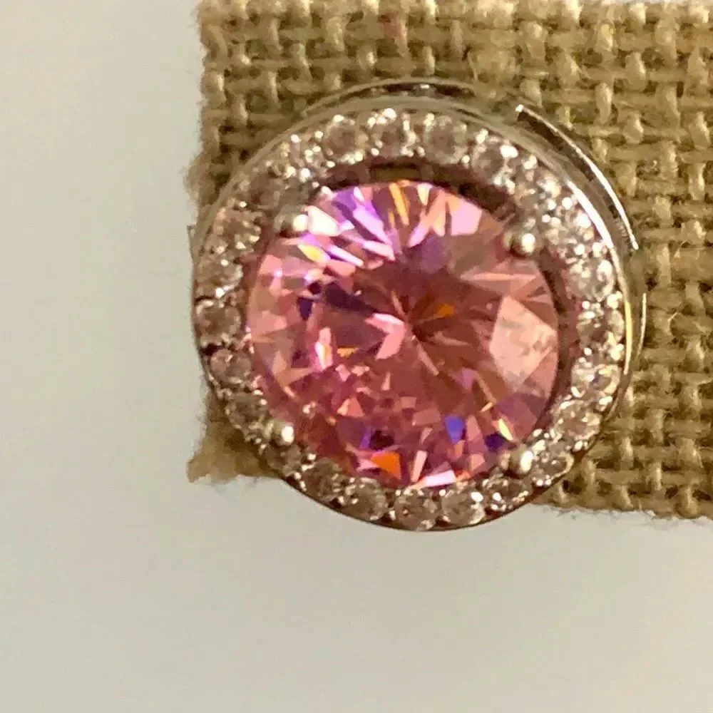 Big Bold Pink Power Crystal Round Studs with CZ Halo, Luxury Designer Style Gift